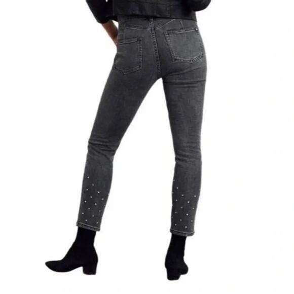 Anthropologie PILCRO Black Studded Denim High Rise Slim Jeans Women's Size 26 - Picture 2 of 10